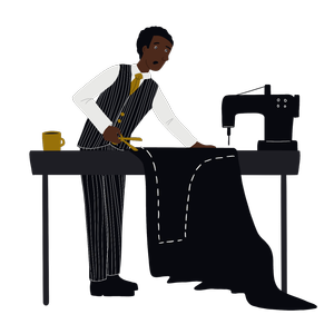 Tailor finishing a garment at a sewing machine