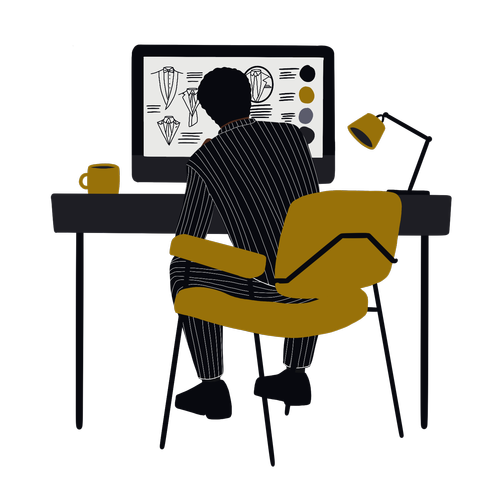 Tailor drafting garment patterns at a design desk